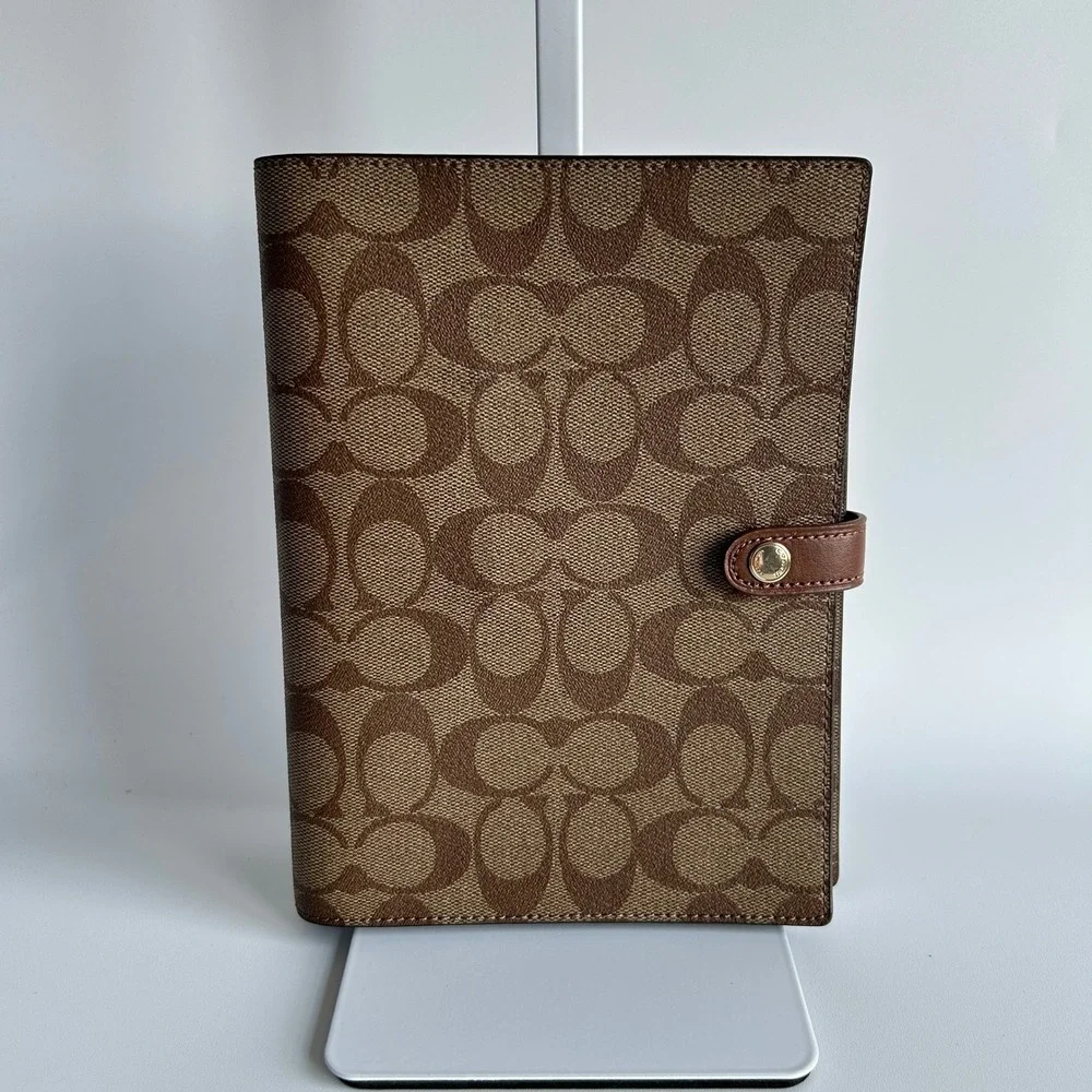 Coach Notebook in Signature Canvas Khaki Brown Leather CZ198 Excellent